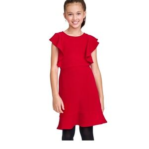 Red Ruffle Sleeve Kids Holiday Dress fall winter outfit